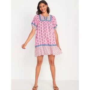 Old Navy Puff-Sleeve Printed Mini Swing Dress Size S Boho Cottagecore Babydoll